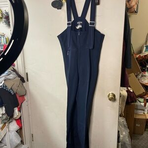 Vintage Skitique International men’s navy blue, 36L, wool blend ski bibs